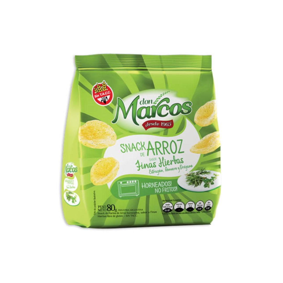 SNACK DE ARROZ FINAS HERBAS X80G - DON MARCOS
